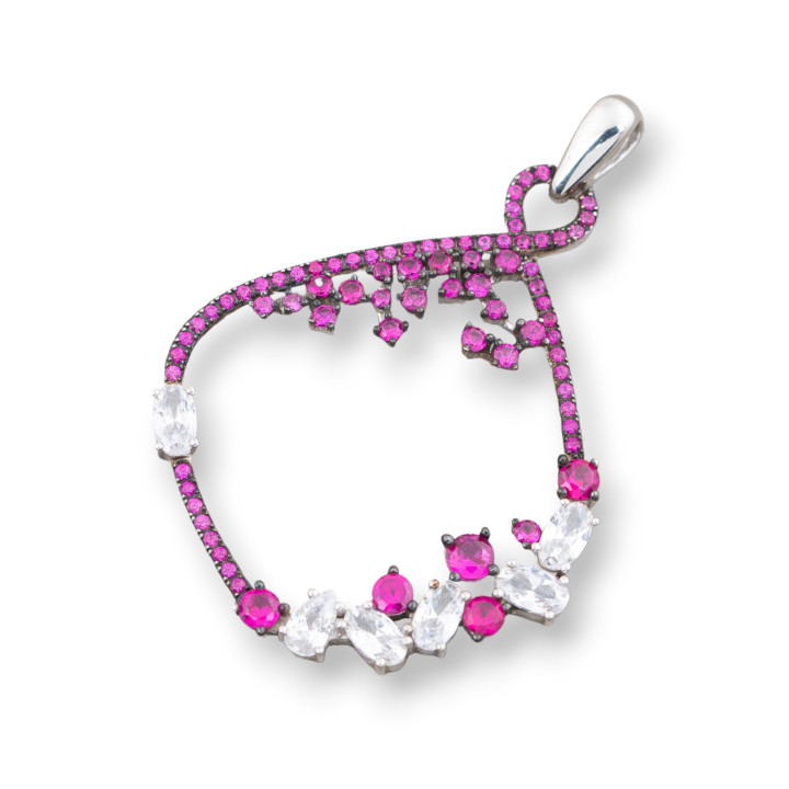 Colgante Colgante De Plata 925 Con Circonitas Rojas Y Blancas 32x46mm