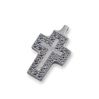 Anhänger Anhänger aus Silber 925 satiniertes Kreuz mit schwarzen Zirkonen 17x29mm