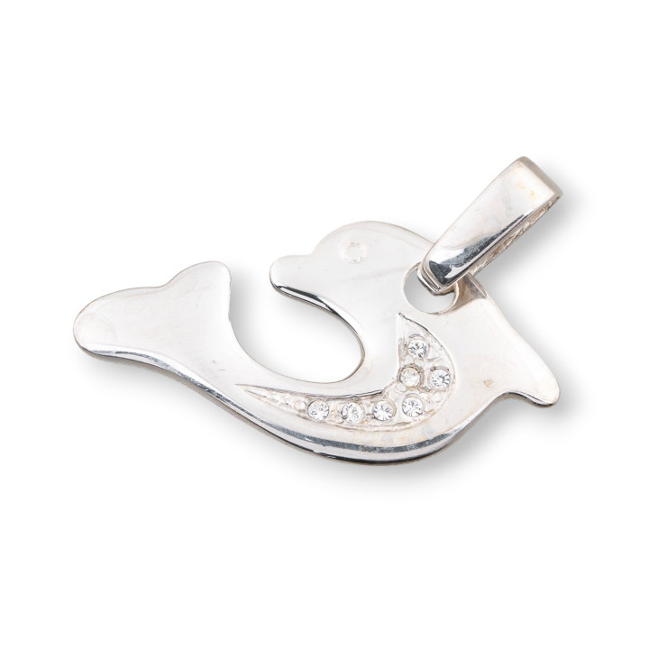 Pendentifs Argent 925 Dauphin Avec Zircons 20x33mm