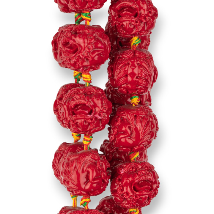 Resin Round Engraved 19x17mm 16pcs Red