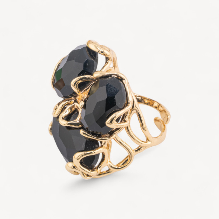 Anello Regolabile in Bronzo Dorato Collezione AURORA con Occhio Di Gatto Nero | Gioiello Artigianale Donna 32x36mm