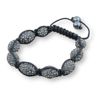 Pulsera Shamballa Con Strass Ovalada 11x16mm Gris Oscuro