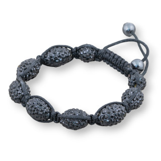 Bracciale Shamballa Con Strass Ovale 11x16mm Nero