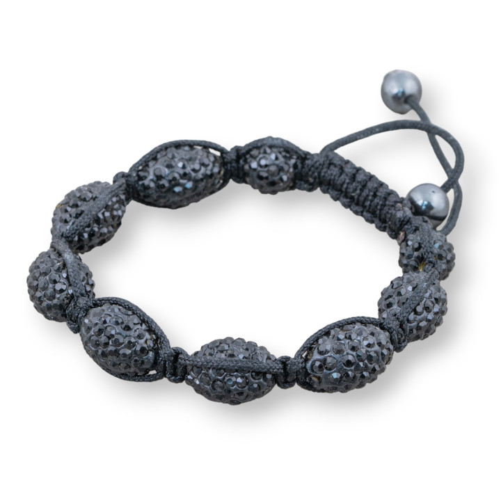 Pulsera Shamballa Con Strass Oval 11x16mm Negro