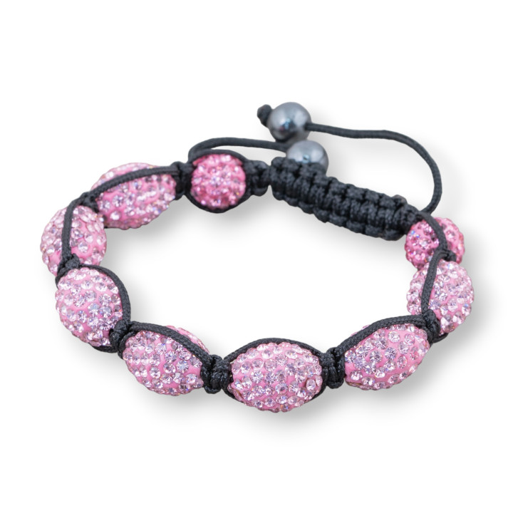 Pulsera Shamballa Con Strass Ovalada 11x16mm Rosa