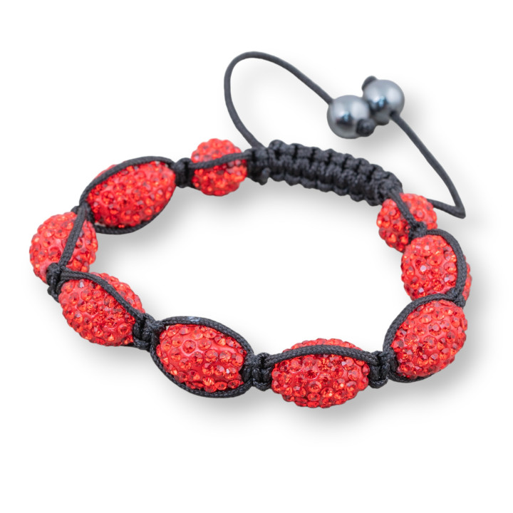 Pulsera Shamballa Con Strass Oval 11x16mm Rojo