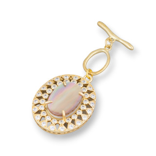 OT Bronze Clasp With Mother of Pearl And Light Points 1pc 26x60mm White