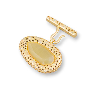 Cierre Multihilo Bronce Ojo De Gato Con Puntos De Luz 1pc 38x45mm Amarillo