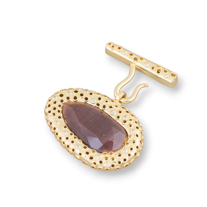 Κούμπωμα Χάλκινο Πολυσύρμα Με Γατίσιο Μάτι με Φωτεινές Πόντους 1τμχ 38x45mm Καφέ