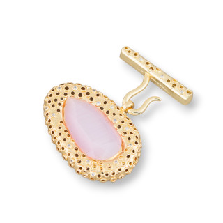 Chiusura Multifilo Di Bronzo Con Occhio Di Gatto Con Punti Luce 1pz 38x45mm Rosa