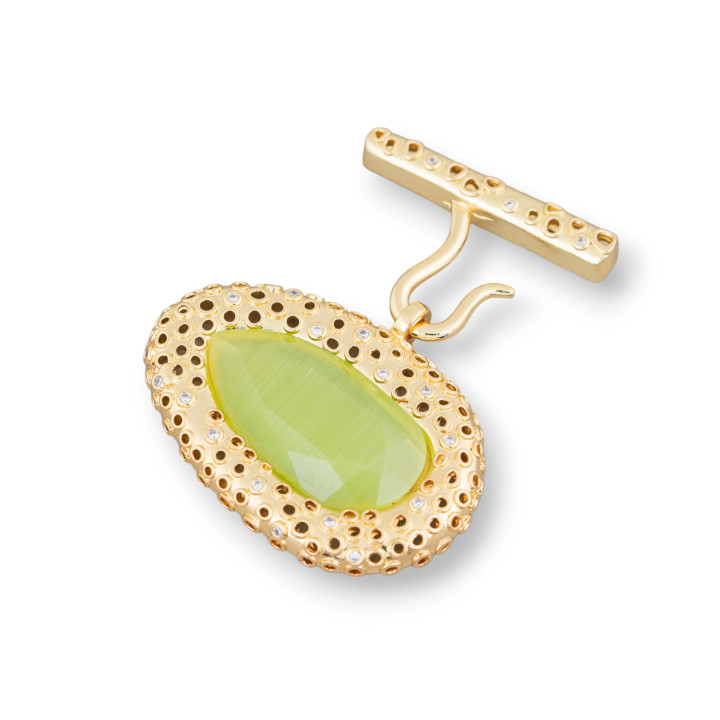 Cierre Multihilo Bronce Ojo De Gato Con Puntos De Luz 1pc 38x45mm Verde Oliva Claro