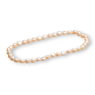 Connection Necklace in Irregular Freshwater Pearls Knotted Without Closure 40cm Pink