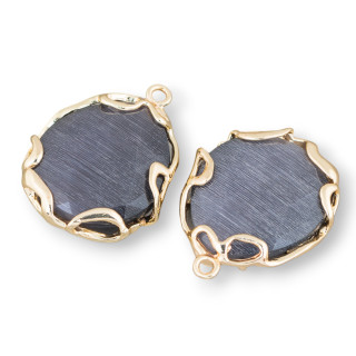Irregular Brass Component Connector with Cat's Eye 24mm 4pcs Dark Gray