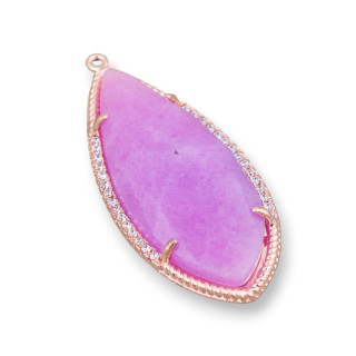 Anhänger aus Messing mit eingefassten Kristallen und Zirkonen, 18 x 43 mm, 4 Stück, Roségold, Lila