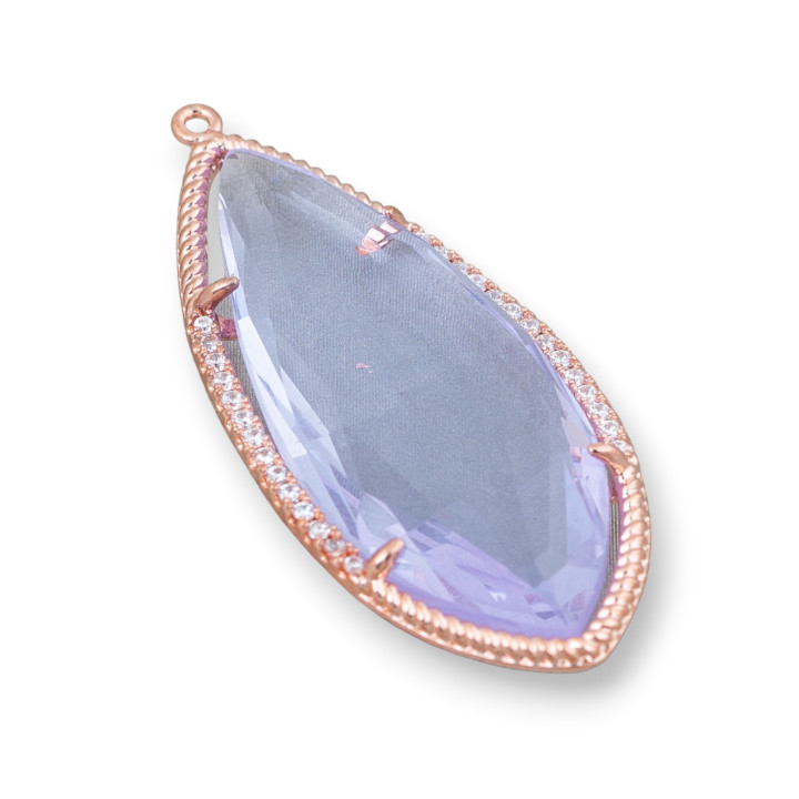 Brass Pendant Component With Set Crystals And Zircons 18x43mm 4pcs Transparent Rose Gold Purple