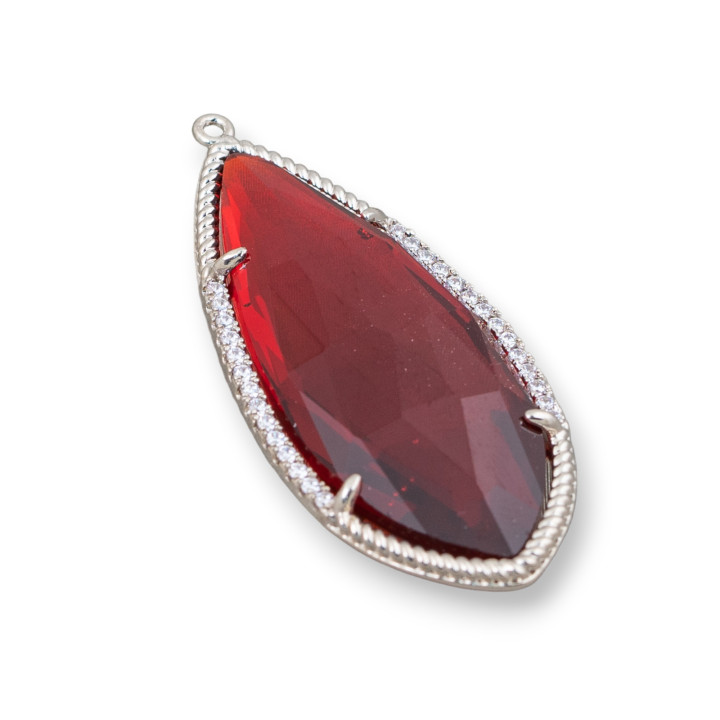Composant de pendentif en laiton serti de cristaux et de zircons 18x43mm 4pcs rhodium rouge