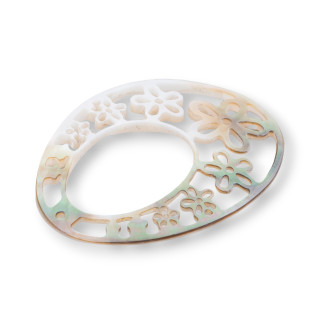 Perforated Oval Engraved Mother-of-Pearl Pendant 45x60mm