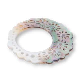 Μενταγιόν με χαραγμένο Mother of Pearl Στρογγυλό τρυπημένο 50mm