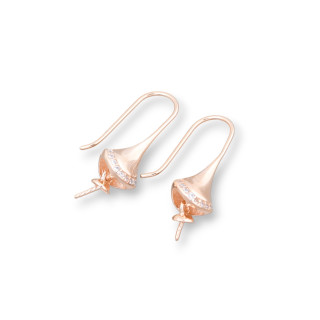 Pendientes De Plata De Ley 925 Base Con Circonitas Gancho Paraguas 8x20mm 3 Pares Oro Rosa