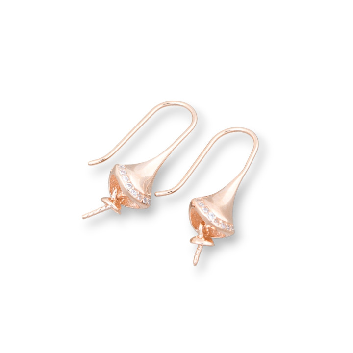 Base For Earrings Of 925 Silver With Zircons Umbrella Hook 8x20mm 3 Pairs Rose Gold