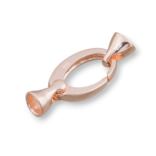 Chiusura Di Argento 925 Gancio A Molla Ovale Con Coppette 10x26mm 3pz Oro Rosa