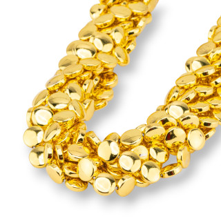 Glatte, flache, runde Hämatit-Münze, 8 mm, 18 Karat Gold