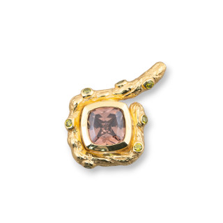 Colgante Colgante De Plata 925 Con Circonitas Y Cabujon De Piedra Hidrotermal 18x26mm Dorado