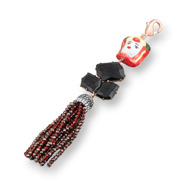 Κεντρικό μενταγιόν Caltagirone Ceramic and Bronze with Cat's Eye and Crystal 32x170mm Rose Gold MOD2