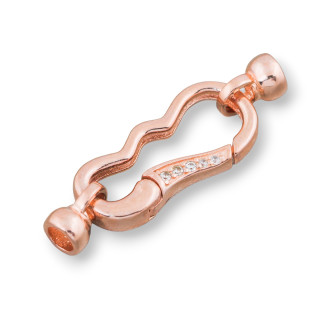 Karabinerverschluss aus 925er Sterlingsilber mit Kelchen und Zirkonen 11 x 33 mm, 2 Stk. Roségold