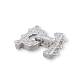Cierre De Plata De Ley 925 Con 3 Hilos 14x17mm 3 Piezas Micropave Circonitas Rodiadas