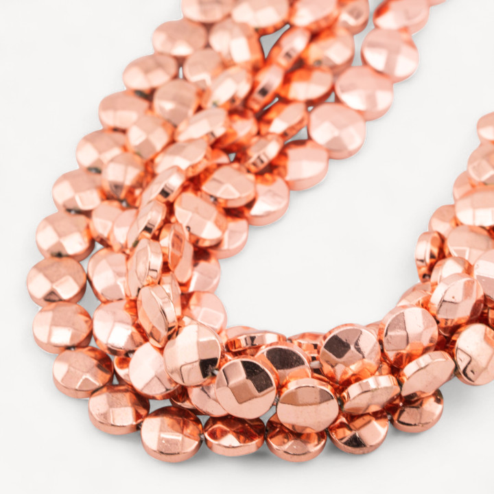 Hematite Round Flat Faceted Coin 8mm Rose Gold