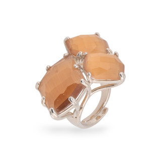 Anillo De Bronce Con Ojo De Gato 30x38mm Tamaño Ajustable Rodio Marrón