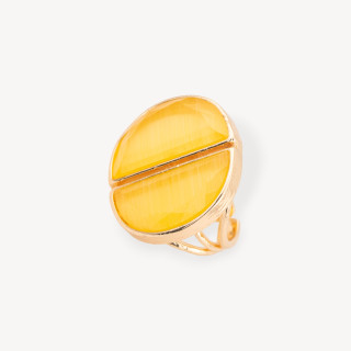Anillo Bronce Ojo De Gato Doble Media Luna 25x28mm Tamaño Ajustable Amarillo