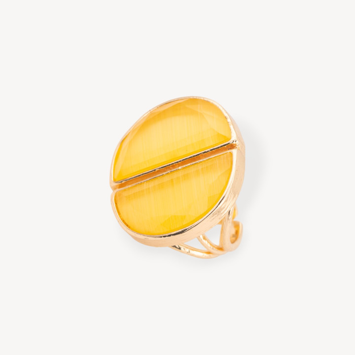 Bronze Ring With Cat's Eye Double Crescent 25x28mm Adjustable Size Yellow