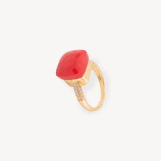 Bronze Ring With Cushion Cat's Eye 13mm With Zircons Set Red