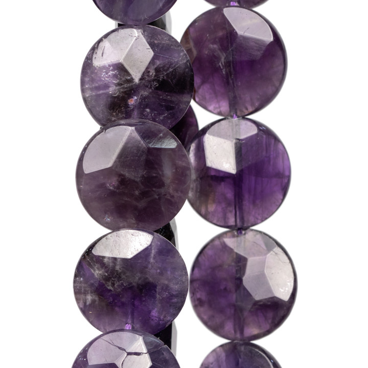 Runder, flacher, facettierter Amethyst, 20 mm, grob