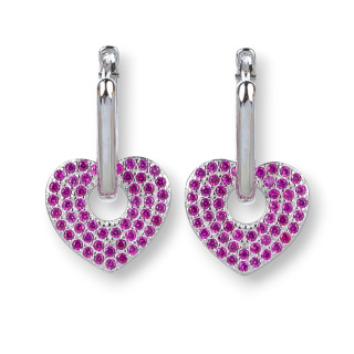 Closed Stud Earrings Of 925 Silver With Micropave' Zircons With Heart 12x20mm 2 Pairs Red Rhodium Plated