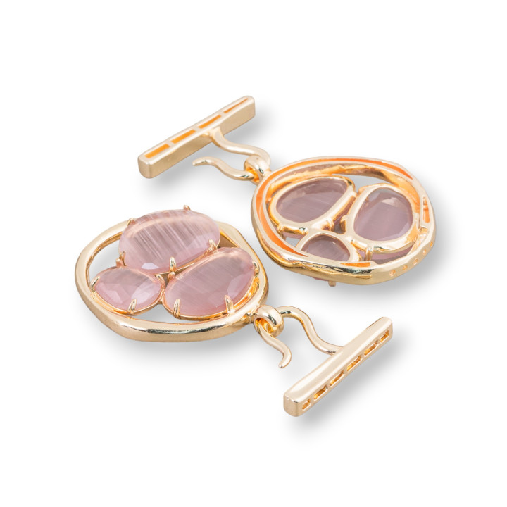 Fermoir Multi-rangs Bronze Fleur Oeil De Chat Avec 3 Pierres 44x60mm 1Pc Poudre