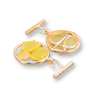 Multistrand Bronze Clasp With Cat's Eye Flower With 3 Stones 44x60mm 1Pc Yellow