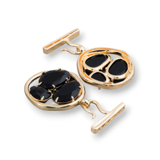 Bronze Multistrand Clasp With Cat's Eye Flower With 3 Stones 44x60mm 1Pc Black