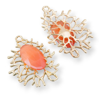 Conjunto de conector de componente de bronce estilo ramas de coral con cabujón 40x53mm 2 piezas naranja