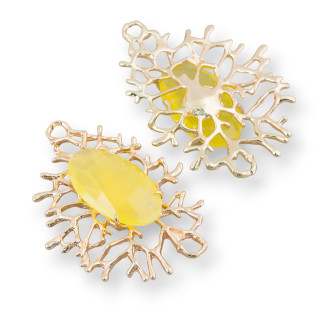 Conjunto de conector de componente de bronce estilo ramas de coral con cabujón 40x53 mm 1 pieza amarillo
