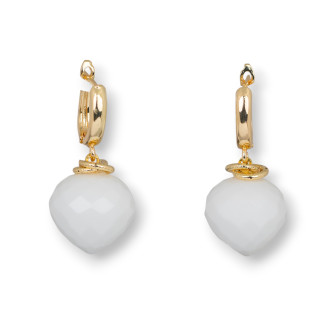 Boucles D'oreilles Tiges Bronze Cabochon Goutte Cristal 17x34mm Blanc