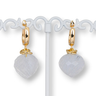 Aretes de Bronce con Cabujón de Gota de Cristal 17x34mm Ópalo Blanco