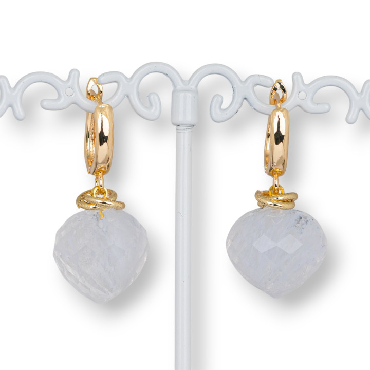 Aretes de Bronce con Cabujón de Gota de Cristal 17x34mm Ópalo Blanco