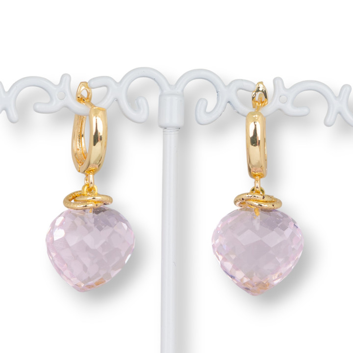 Boucles D'oreilles Tiges Bronze Cabochon Goutte Cristal 17x34mm Rose