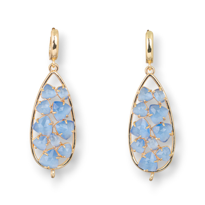 Bronze-Ohrstecker mit Katzenaugen-Tropfencabochon 19x60mm Hellblau