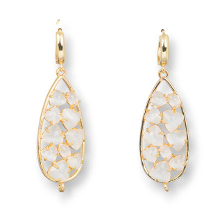 Pendientes de botón de bronce con cabujón de ojo de gato 19x60 mm blanco