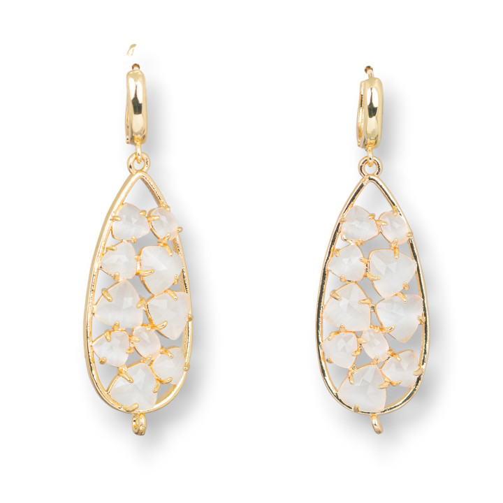 Pendientes de botón de bronce con cabujón de ojo de gato 19x60 mm blanco