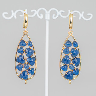 Χάλκινα καρφωτά σκουλαρίκια με Cat's Eye Drop Cabochon 19x60mm Μπλε